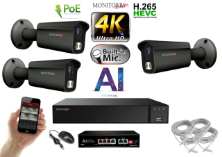 MS 4K IP 3 kamerový set se switchem 8 Mpix GTube (6379K3B)